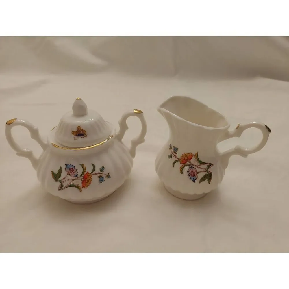 Vintage Porcelain Sugar Bowl And Creamer Gold Trim Set